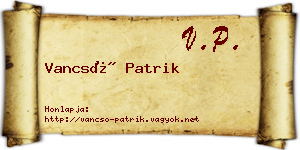 Vancsó Patrik névjegykártya